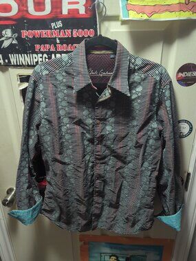 Robert Graham Shirt Mens Medium Multi  Stripe Flip Cuff Classic Button